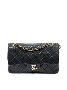 Chanel Quilted Double Flap Bag Black Lambskin Leather